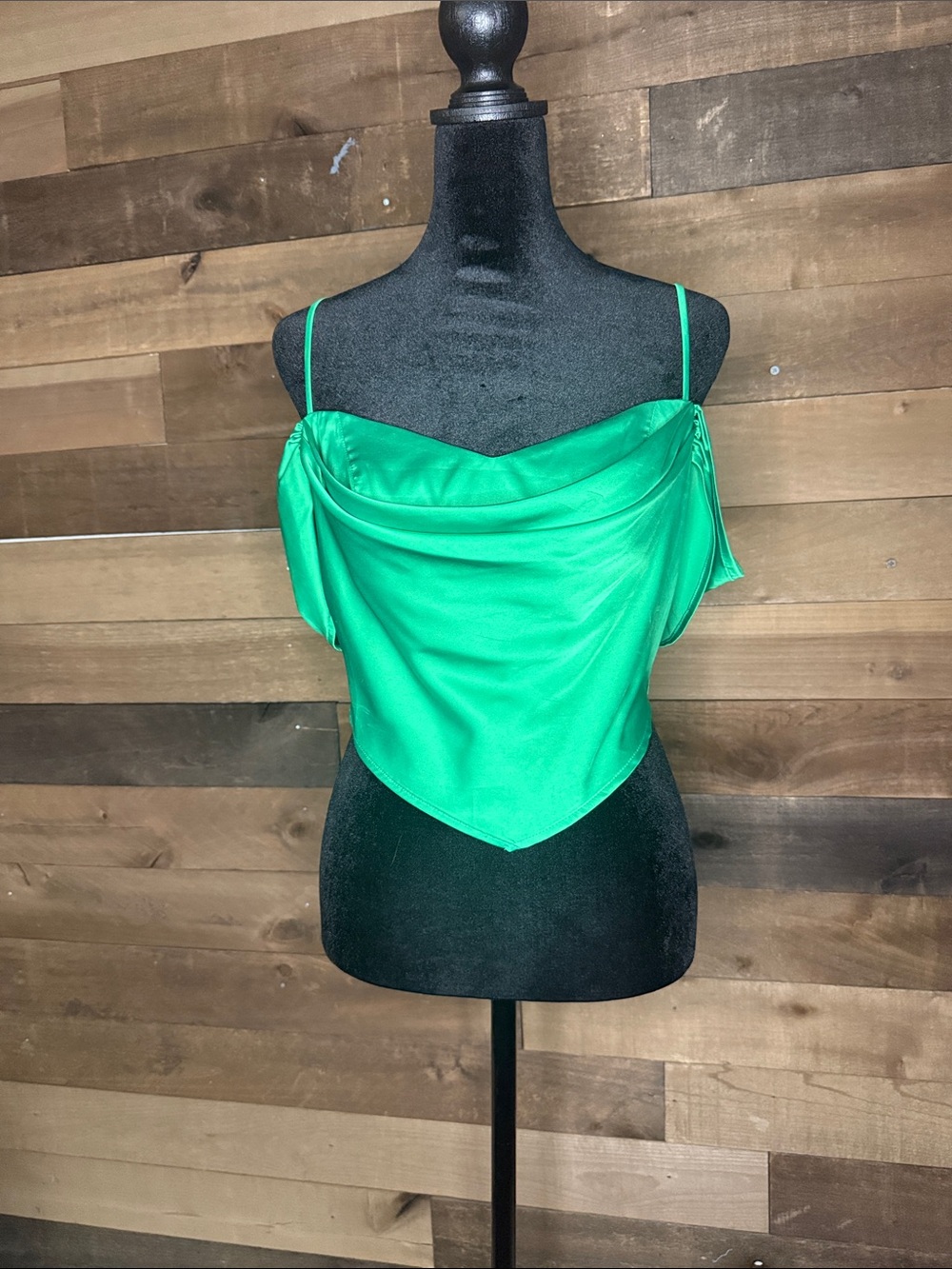 Lush Emerald Green Satin Draped Handkerchief Cami